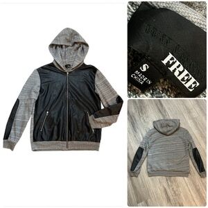 Wilfred Gray and Black Faux Leather Full-Zip Hoodie Jacket